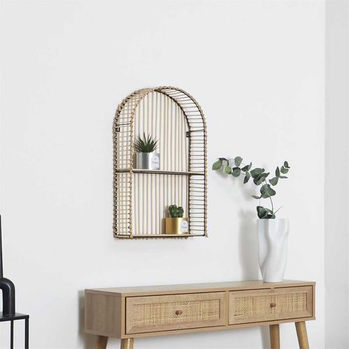 Etagère Murale Arrondie Fenêtre En Bambou Et Métal Plateau Bois - Saphir