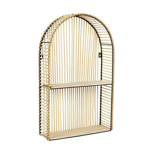 Etagère Murale Arrondie Fenêtre En Bambou Et Métal Plateau Bois - Saphir