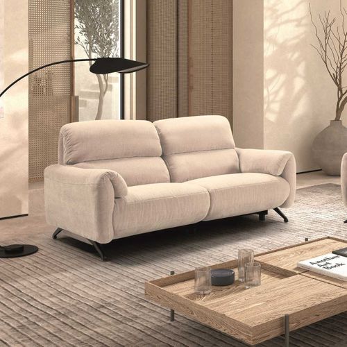 Canapé Relax Électrique 3 Places Tissu Polyester Beige - Malko