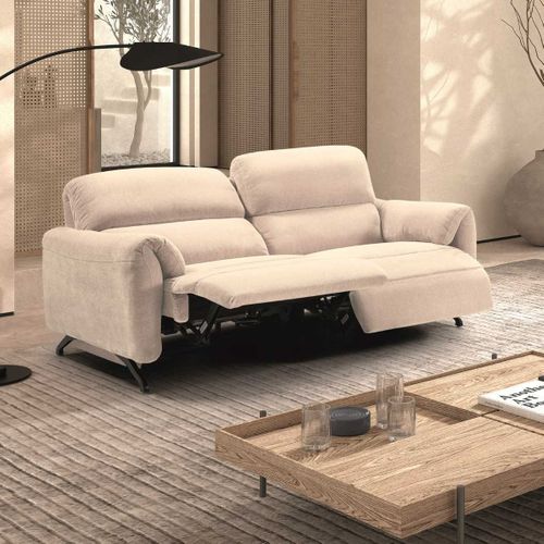 Canapé Relax Électrique 3 Places Tissu Polyester Beige - Malko