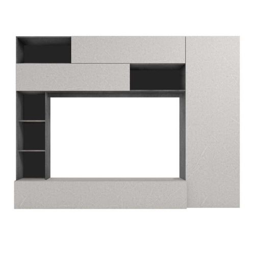 Meuble TV Mural Avec Rangements Et Étagères Aspect Pierre Grise - Palacio