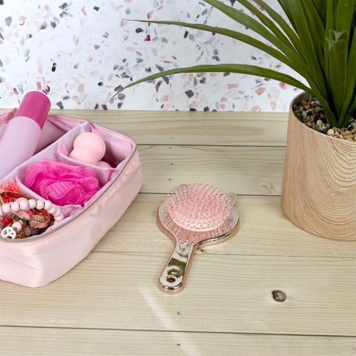 Brosse à Cheveux "oeilles De Chat" En Plastique Rose Métallisé -