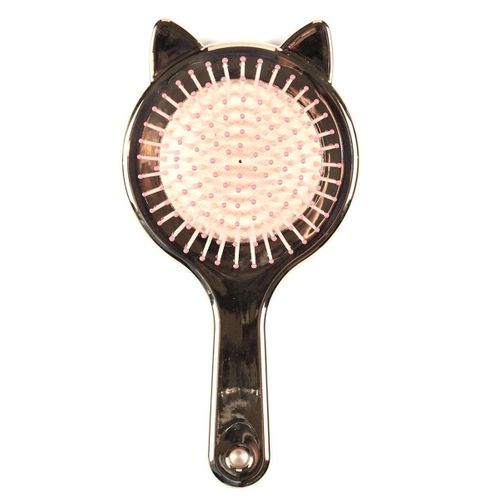 Brosse à Cheveux "oeilles De Chat" En Plastique Rose Métallisé -