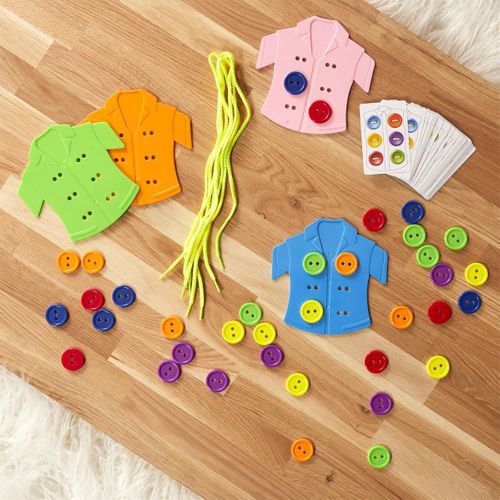 Jeu D'adresse Pour Apprendre à Coudre Des Boutons En Bois Avec Ses Cartes Illustrées -