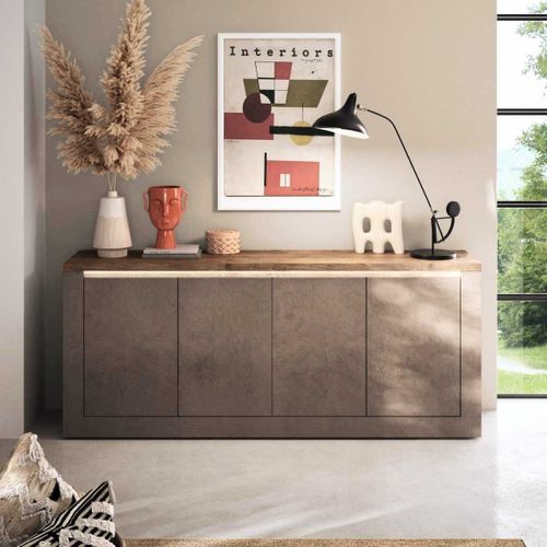 Buffet 4 Portes Aspect Minéral Bronze Plateau Bois Mercure Avec LED - Isalia Bronze