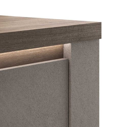 Buffet 4 Portes Aspect Minéral Bronze Plateau Bois Mercure Avec LED - Isalia Bronze