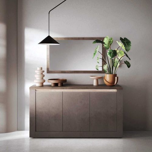 Buffet 3 Portes Aspect Minéral Bronze Plateau Bois Mercure Avec LED - Isalia Bronze
