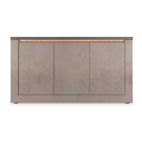 Buffet 3 Portes Aspect Minéral Bronze Plateau Bois Mercure Avec LED - Isalia Bronze