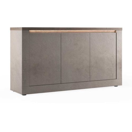 Buffet 3 Portes Aspect Minéral Bronze Plateau Bois Mercure Avec LED - Isalia Bronze