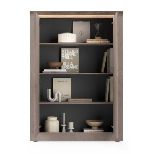 Rangement 2 Portes Aspect Minéral Bronze Plateau Bois Mercure Avec LED - Isalia Bronze