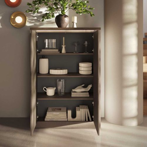 Rangement 2 Portes Aspect Minéral Bronze Plateau Bois Mercure Avec LED - Isalia Bronze