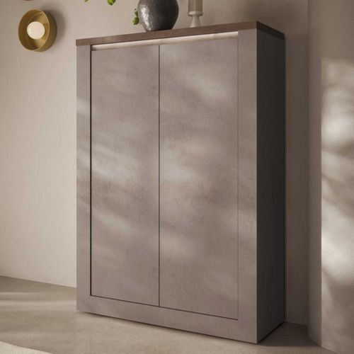 Rangement 2 Portes Aspect Minéral Bronze Plateau Bois Mercure Avec LED - Isalia Bronze