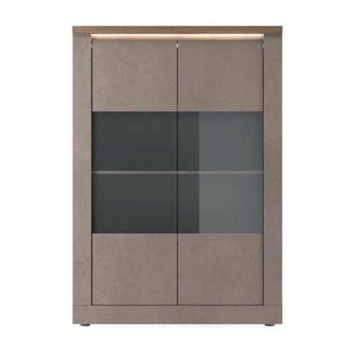 Vitrine 2 Portes Aspect Minéral Bronze Plateau Bois Mercure Avec LED - Isalia Bronze