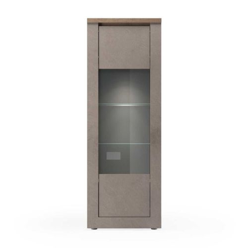 Vitrine 1 Porte Aspect Minéral Bronze Plateau Bois Mercure Avec LED - Isalia Bronze