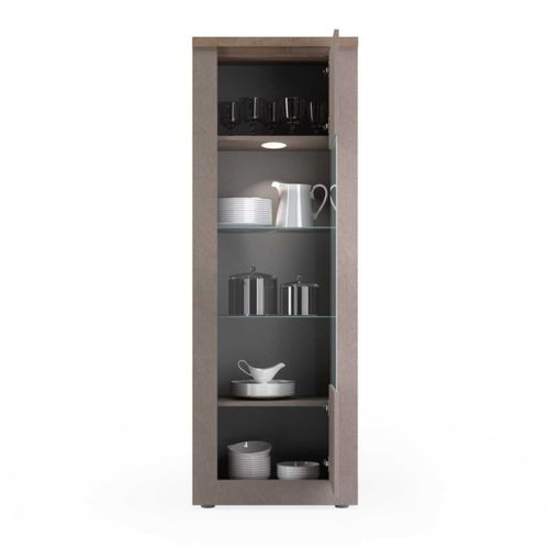 Vitrine 1 Porte Aspect Minéral Bronze Plateau Bois Mercure Avec LED - Isalia Bronze
