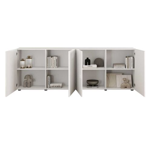 Buffet 4 Portes Blanc Façades Relief à Stries Verticales - Janeiro Blanc