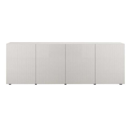 Buffet 4 Portes Blanc Façades Relief à Stries Verticales - Janeiro Blanc
