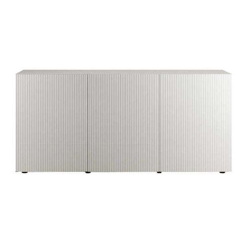 Buffet 3 Portes Blanc Façades Relief à Stries Verticales - Janeiro Blanc
