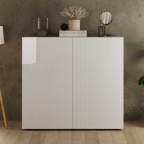 Rangement 2 Portes Blanc Façades Relief à Stries Verticales - Janeiro Blanc