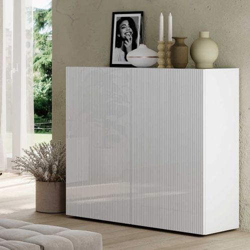 Rangement 2 Portes Blanc Façades Relief à Stries Verticales - Janeiro Blanc