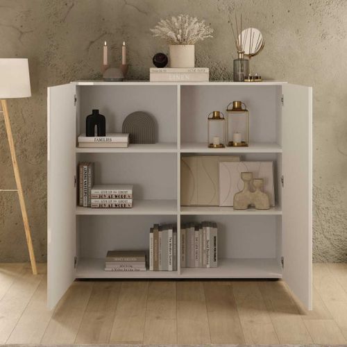 Rangement 2 Portes Blanc Façades Relief à Stries Verticales - Janeiro Blanc