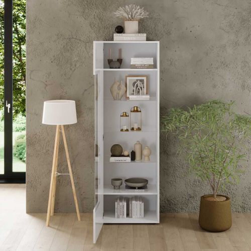 Vitrine 1 Porte Blanc Façades Relief à Stries Verticales - Janeiro Blanc