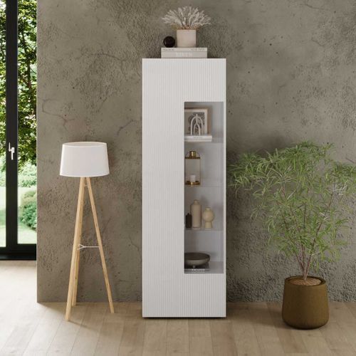 Vitrine 1 Porte Blanc Façades Relief à Stries Verticales - Janeiro Blanc