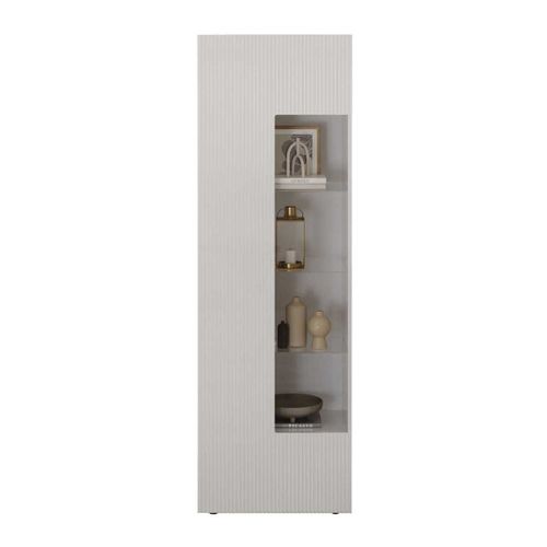 Vitrine 1 Porte Blanc Façades Relief à Stries Verticales - Janeiro Blanc