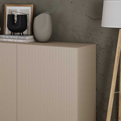 Buffet 4 Portes Beige Façades Relief à Stries Verticales - Janeiro Beige