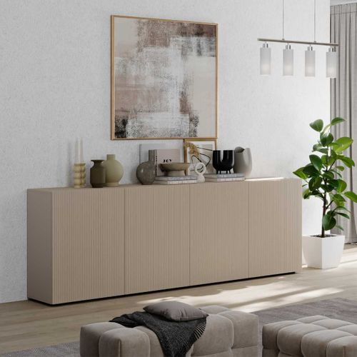 Buffet 4 Portes Beige Façades Relief à Stries Verticales - Janeiro Beige