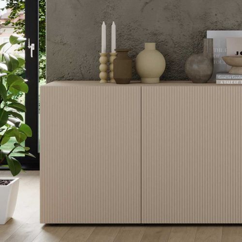 Buffet 4 Portes Beige Façades Relief à Stries Verticales - Janeiro Beige