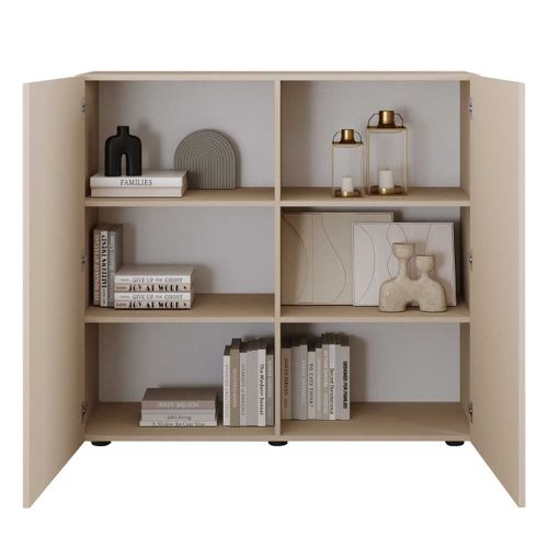 Rangement 2 Portes Beige Façades Relief à Stries Verticales - Janeiro Beige