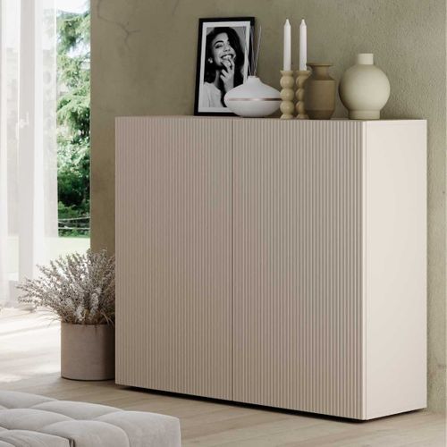 Rangement 2 Portes Beige Façades Relief à Stries Verticales - Janeiro Beige