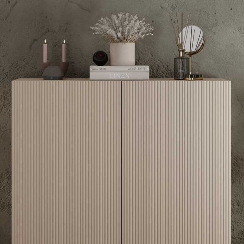Rangement 2 Portes Beige Façades Relief à Stries Verticales - Janeiro Beige