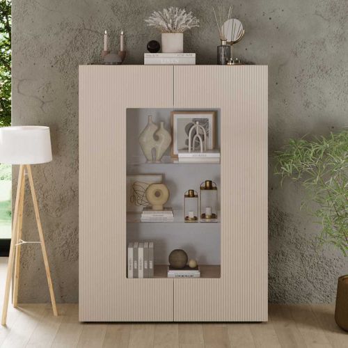 Vitrine 2 Portes Beige Façades Relief à Stries Verticales - Janeiro Beige