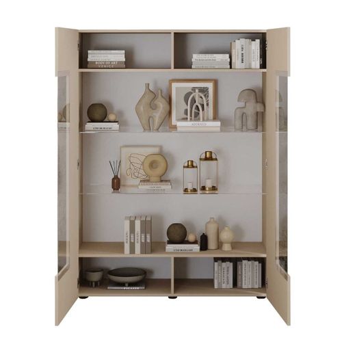 Vitrine 2 Portes Beige Façades Relief à Stries Verticales - Janeiro Beige