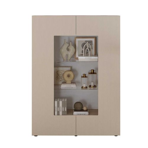 Vitrine 2 Portes Beige Façades Relief à Stries Verticales - Janeiro Beige