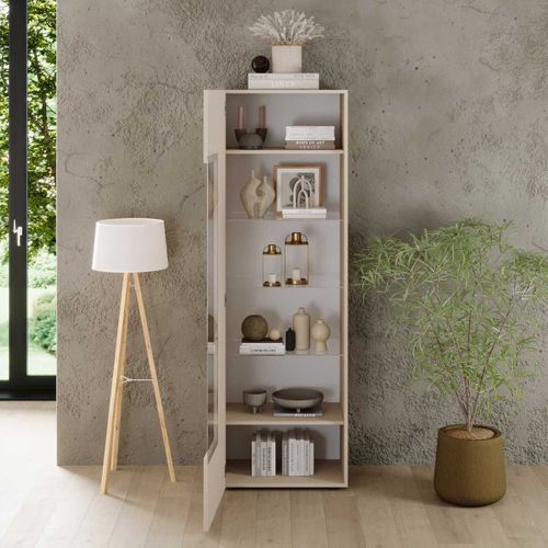 Vitrine 1 Porte Beige Façades Relief à Stries Verticales - Janeiro Beige