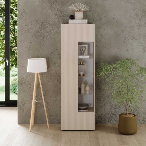 Vitrine 1 Porte Beige Façades Relief à Stries Verticales - Janeiro Beige