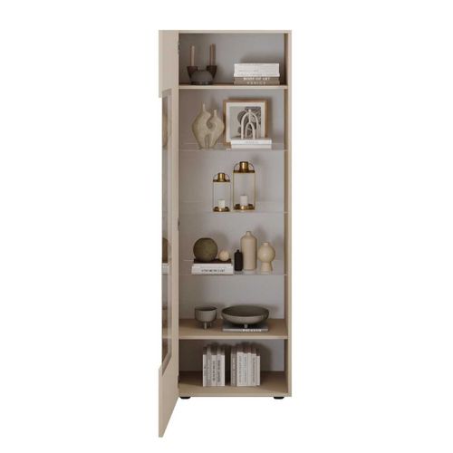 Vitrine 1 Porte Beige Façades Relief à Stries Verticales - Janeiro Beige