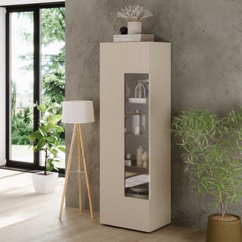 Vitrine 1 Porte Beige Façades Relief à Stries Verticales - Janeiro Beige