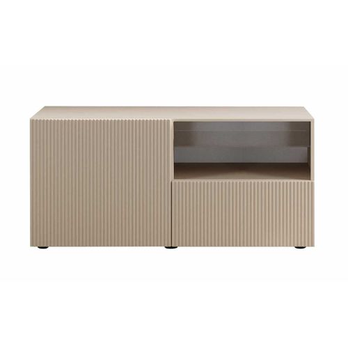 Meuble TV 1 Porte 1 Tiroir Beige Façades Relief à Stries Verticales - Janeiro Beige