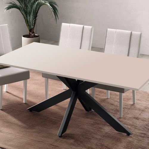 Table Repas Plateau Laqué Beige Pieds Araignée En Métal Noir - Athena