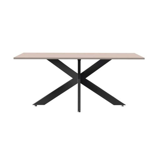 Table Repas Plateau Laqué Beige Pieds Araignée En Métal Noir - Athena