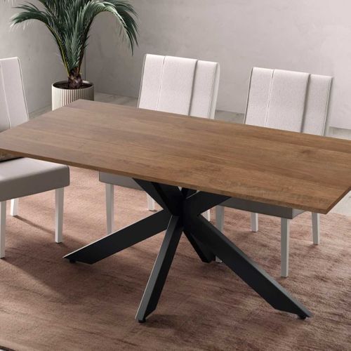 Table Repas Plateau Aspect Bois Mercure Pieds Araignée En Métal Noir - Athena