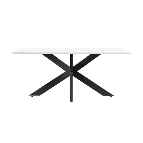 Table Repas Plateau Laqué Blanc Pieds Araignée En Métal Noir - Athena