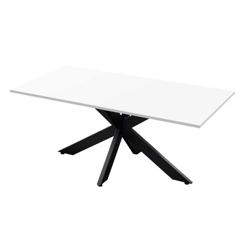 Table Repas Plateau Laqué Blanc Pieds Araignée En Métal Noir - Athena