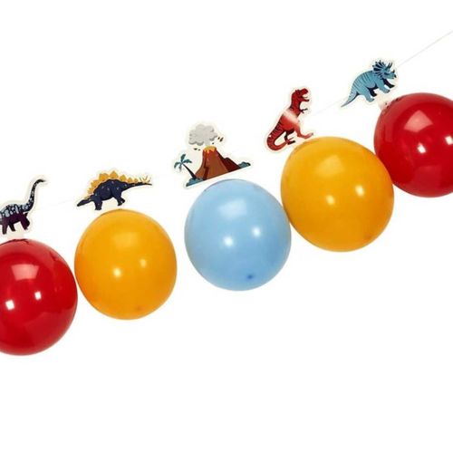 Guirlande De 6 Ballons Décoratifs (bleu, Jaune Et Rouge) Thème Dinosaure -