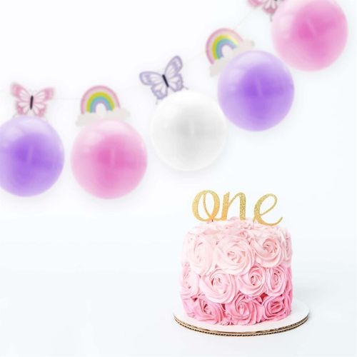 Guirlande De 6 Ballons Décoratifs (rose, Blanc Et Violet) Thème Papillon -
