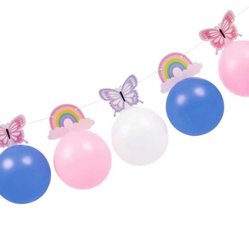 Guirlande De 6 Ballons Décoratifs (rose, Blanc Et Violet) Thème Papillon -